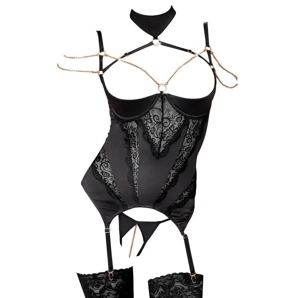 Abierta Fina Sexy Stretchy Open Basque Set with Chains