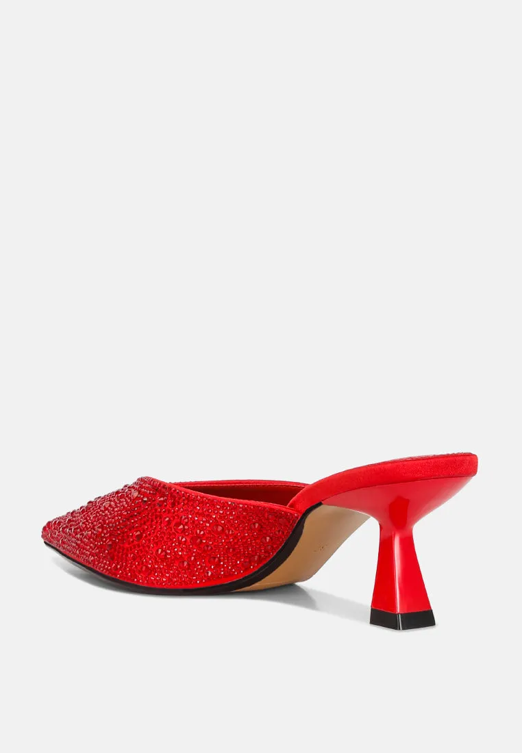 Aldora Rhinestones Embellished Satin Mules