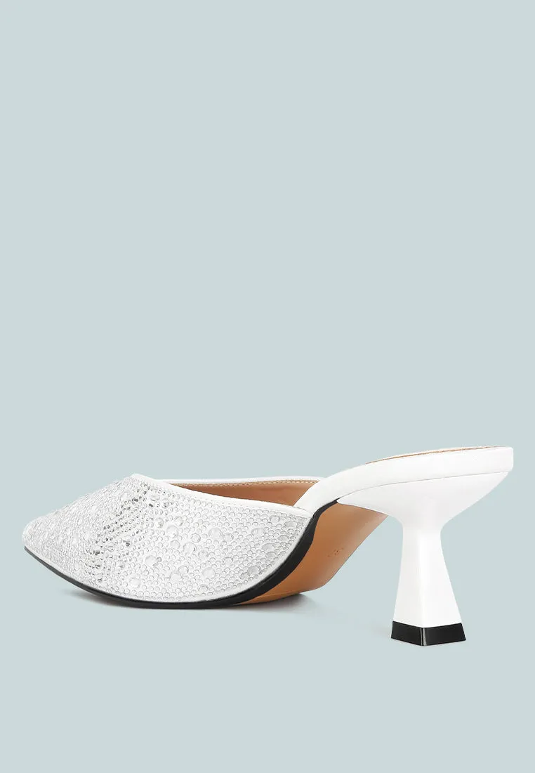 Aldora Rhinestones Embellished Satin Mules