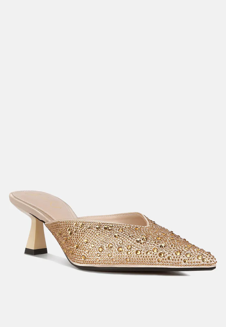 Aldora Rhinestones Embellished Satin Mules