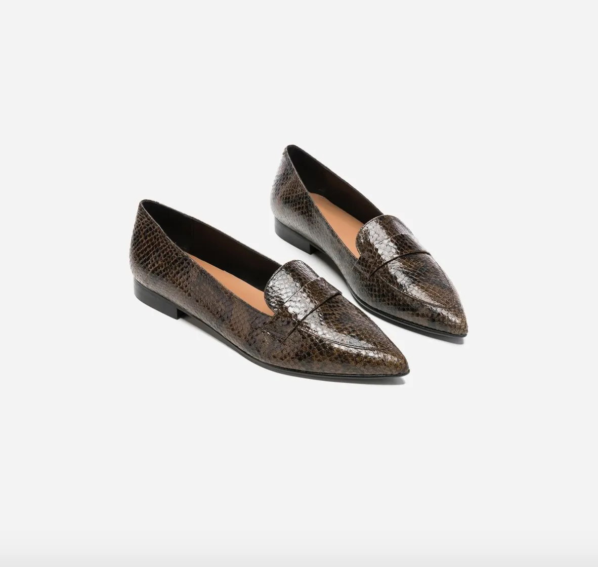 Alexandra Chocolate Reptile Nappa Flats