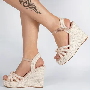 Amozae-Chic Open-Toe Espadrille Platform Wedge Sandals - High Heels with Secure Ankle Strap, Versatile Style for Every Occasion