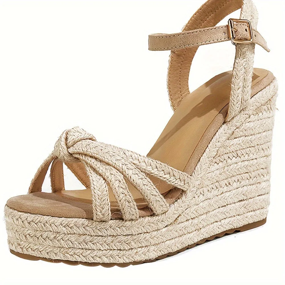 Amozae-Chic Open-Toe Espadrille Platform Wedge Sandals - High Heels with Secure Ankle Strap, Versatile Style for Every Occasion