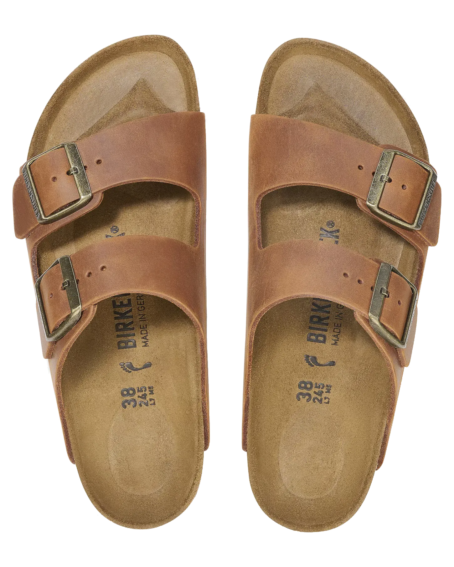 Arizona Natural Leather Oiled Sandals in Cognac