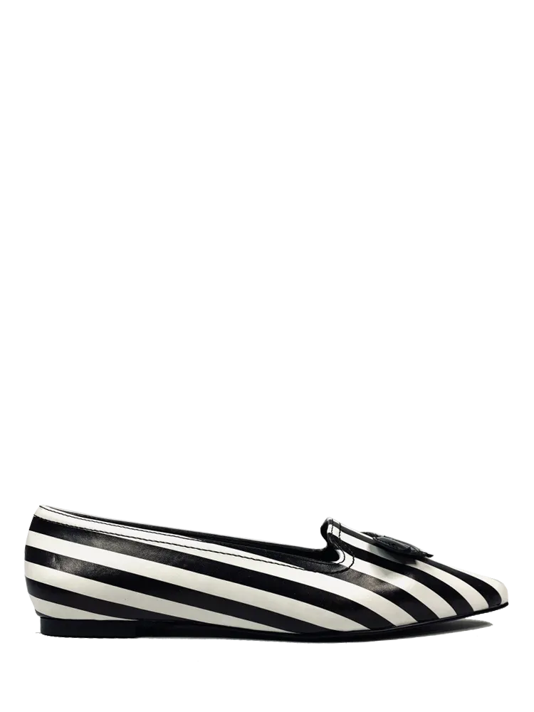 Black/White Dagger Bat Striped Flats