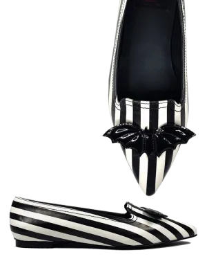 Black/White Dagger Bat Striped Flats