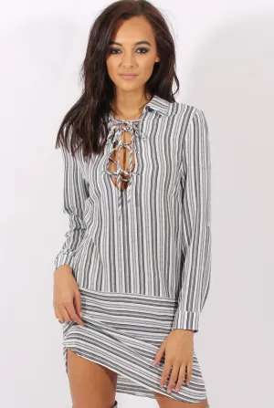 Blue & White Stripe Shirt Dress - Lavern