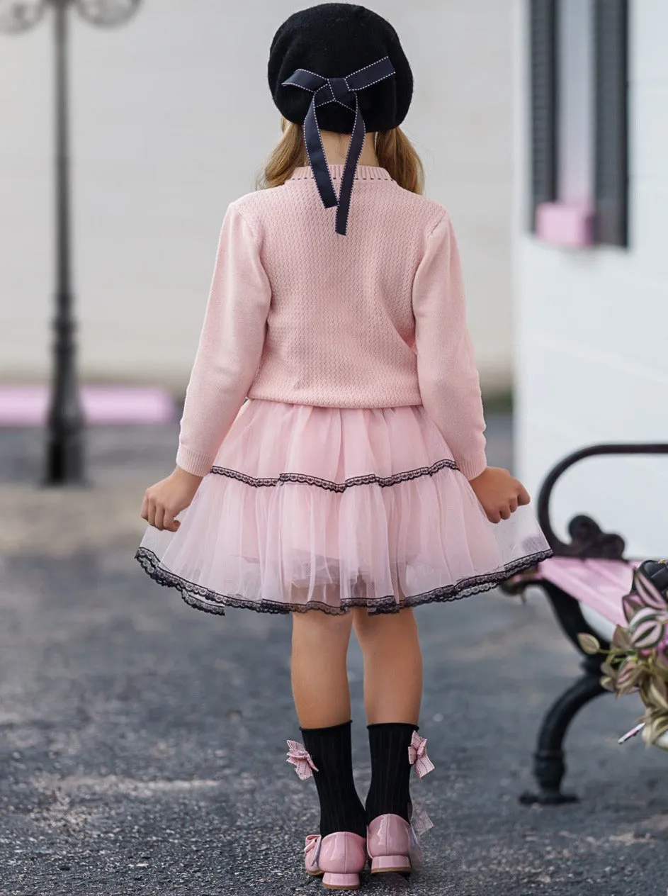 Bows and Tulle Sweater and Tutu Skirt Set