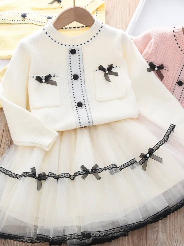 Bows and Tulle Sweater and Tutu Skirt Set