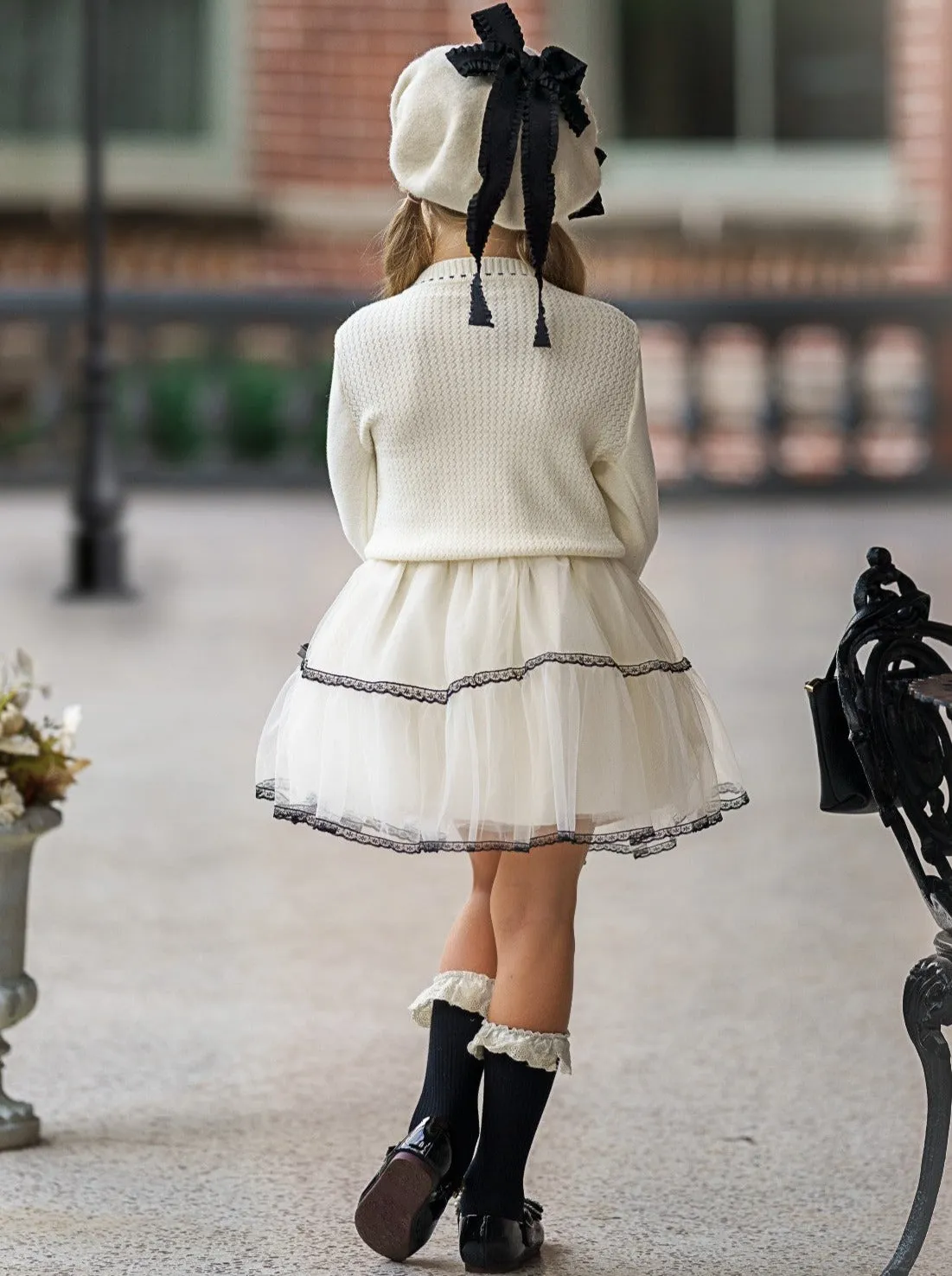 Bows and Tulle Sweater and Tutu Skirt Set