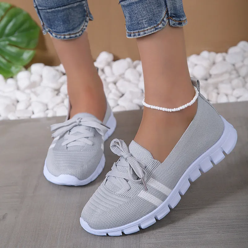 Casual Lace-up Mesh Shoes Preppy Flats Walking Running Sports Shoes Sneakers For Women