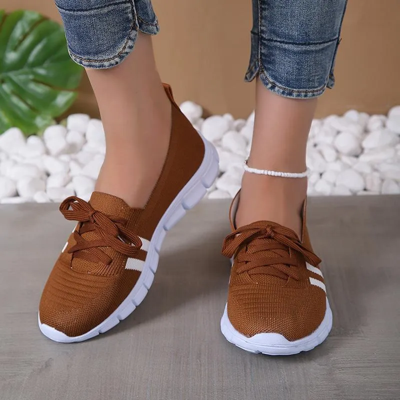 Casual Lace-up Mesh Shoes Preppy Flats Walking Running Sports Shoes Sneakers For Women