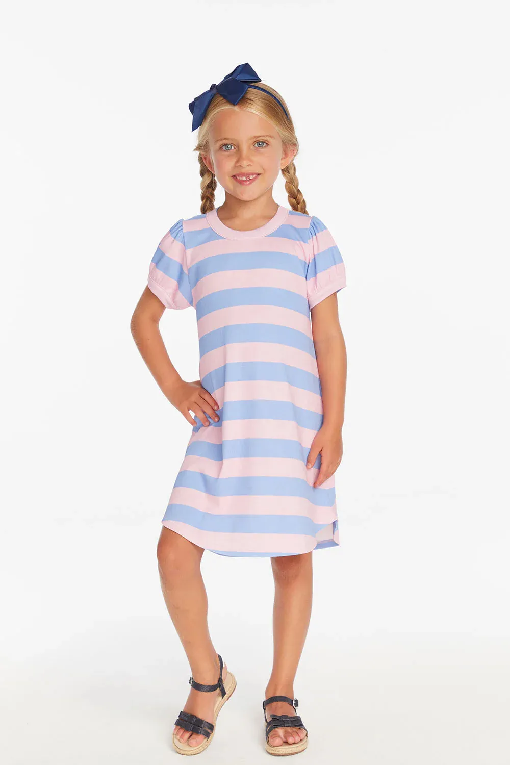 Chaser-Puff Sleeve Bubblegum Stripe Dress