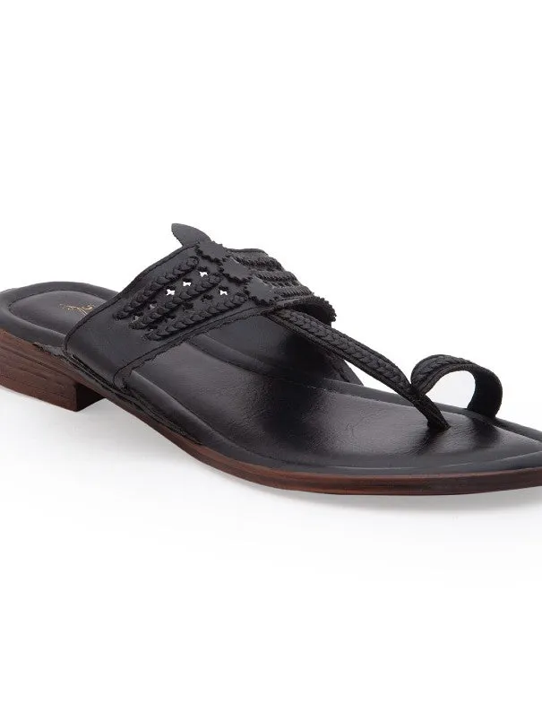 Classic Kolhas - Black Handcrafted Traditional Kolhapuri Flats