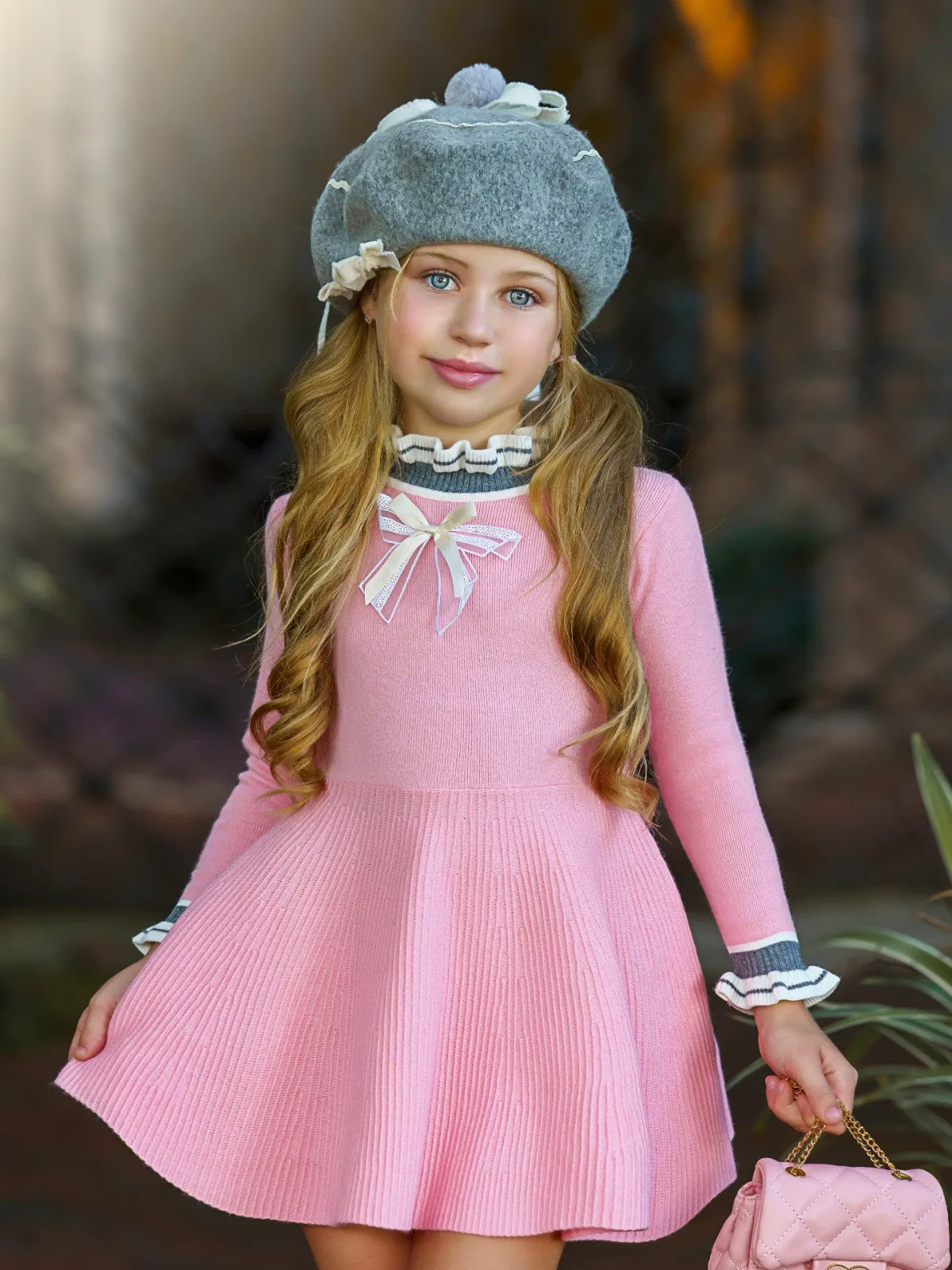 Coral Beautiful Bow Sweater Dress