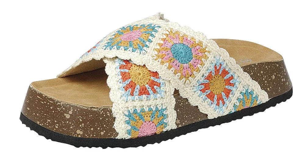 Crochet Crisscross Chubby Faux Cork Sole Sandals