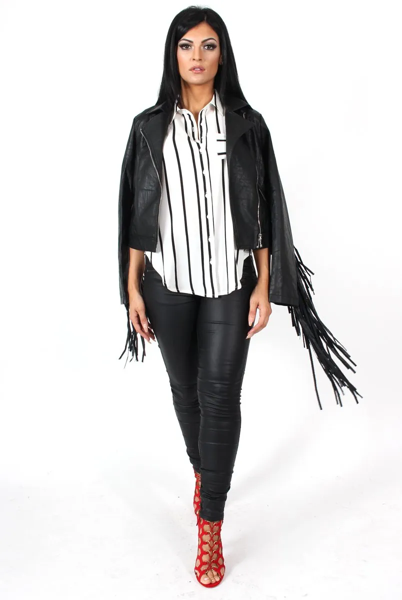 Elsie Black And White Split Striped Shirt