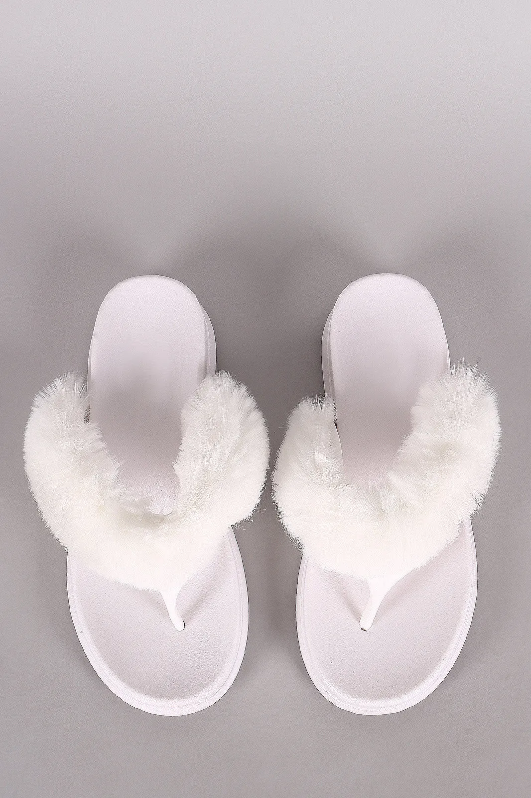 Faux Fur Trim Jelly Thong Flip Flop Sandal