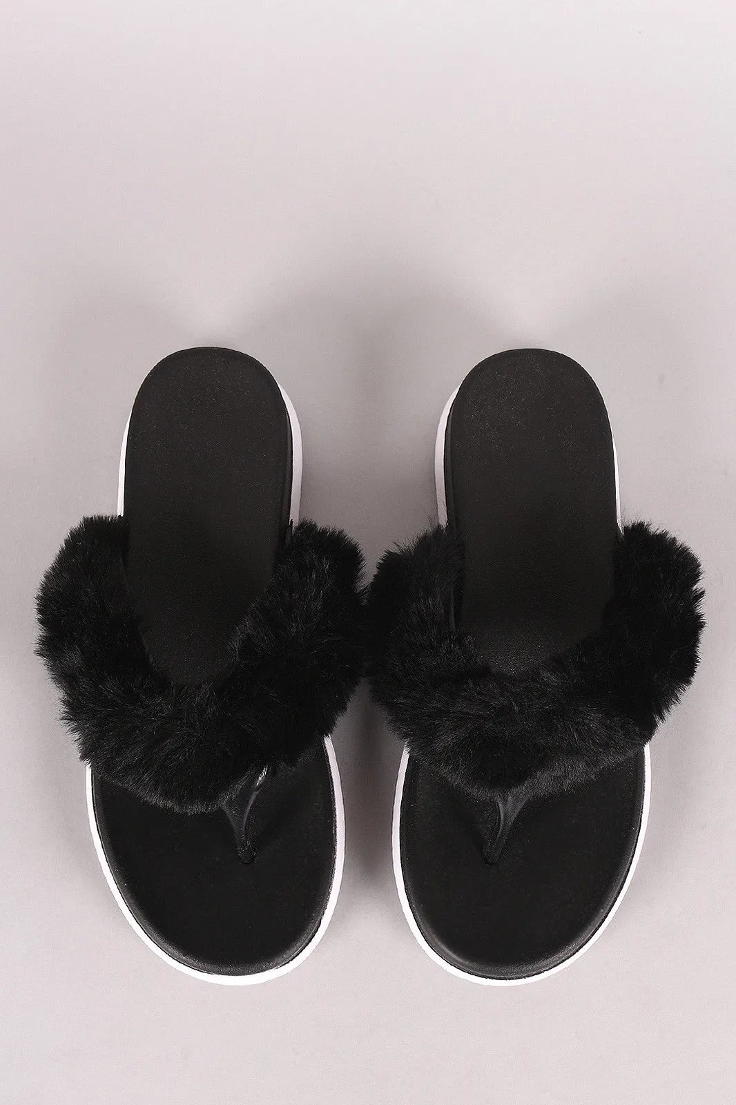 Faux Fur Trim Jelly Thong Flip Flop Sandal