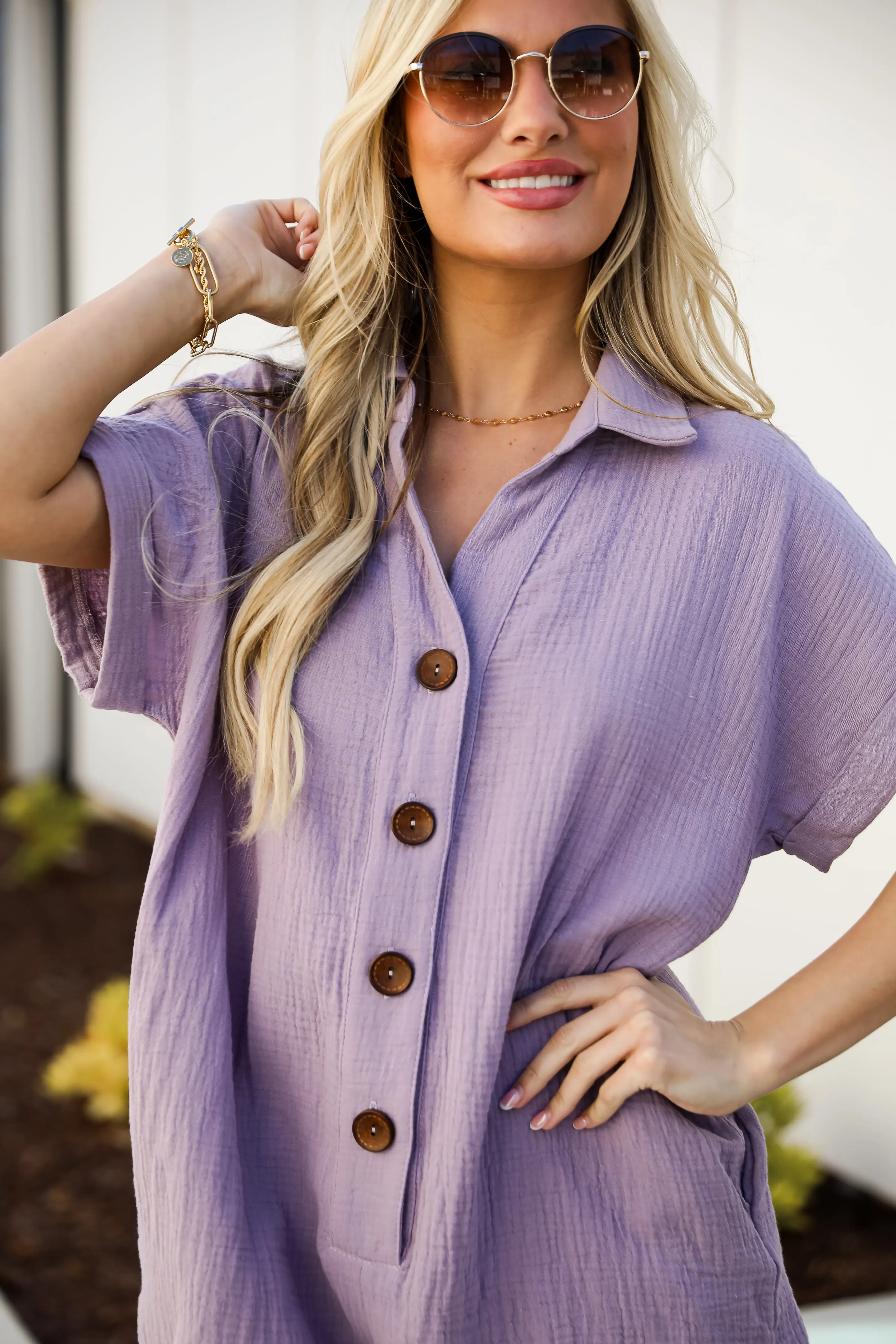 FINAL SALE - Playful Mood Lavender Linen Romper