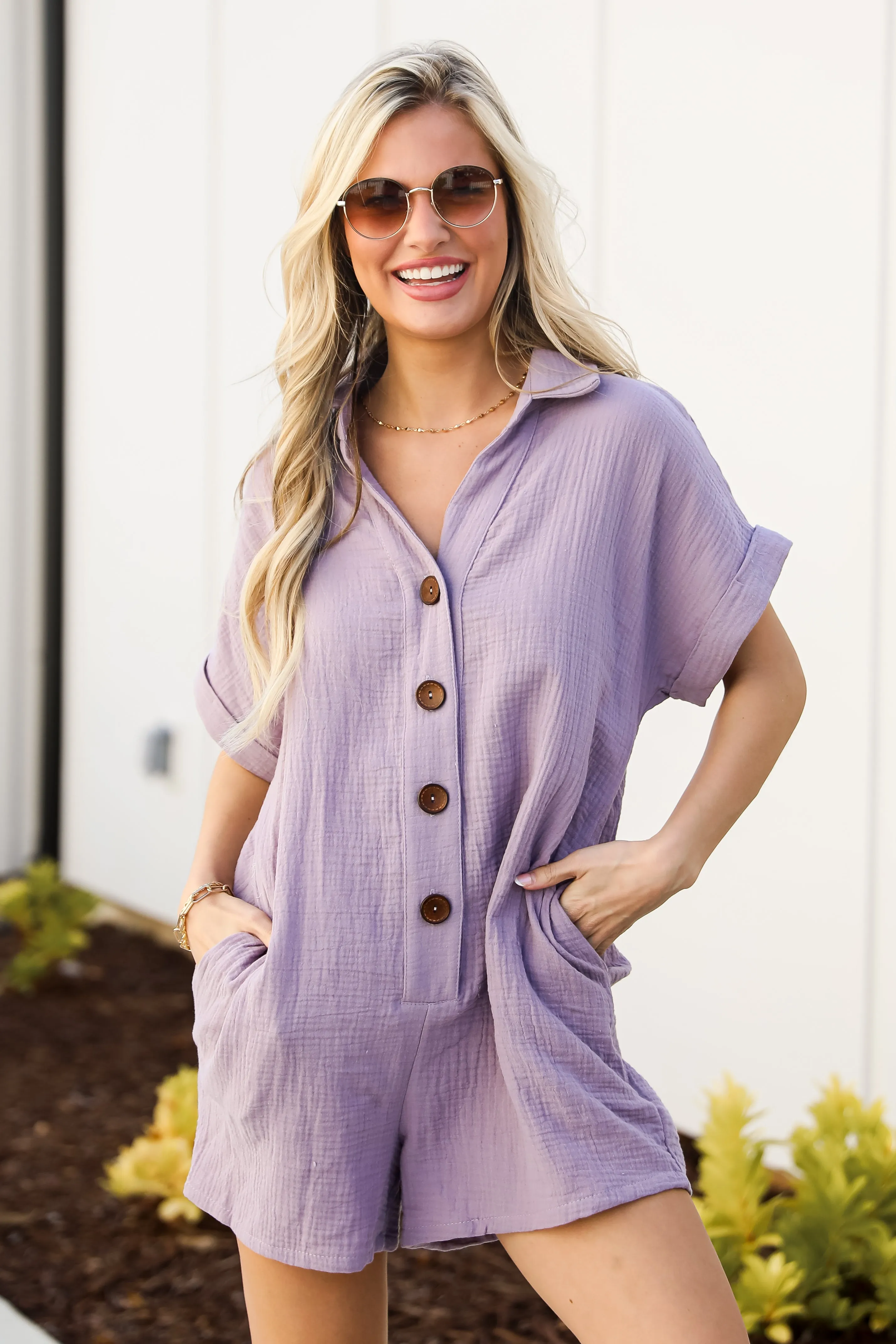 FINAL SALE - Playful Mood Lavender Linen Romper