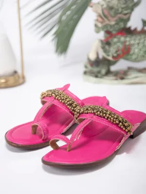 Ghugroo Love - Pink Handcrafted Kolhapuri Flats