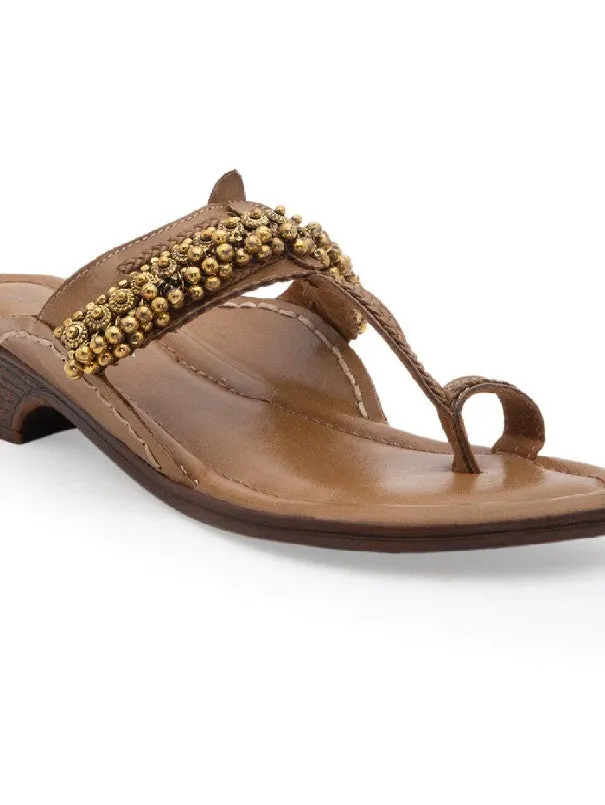 Ghugroo Love - Tan Handcrafted Kolhapuri Flats