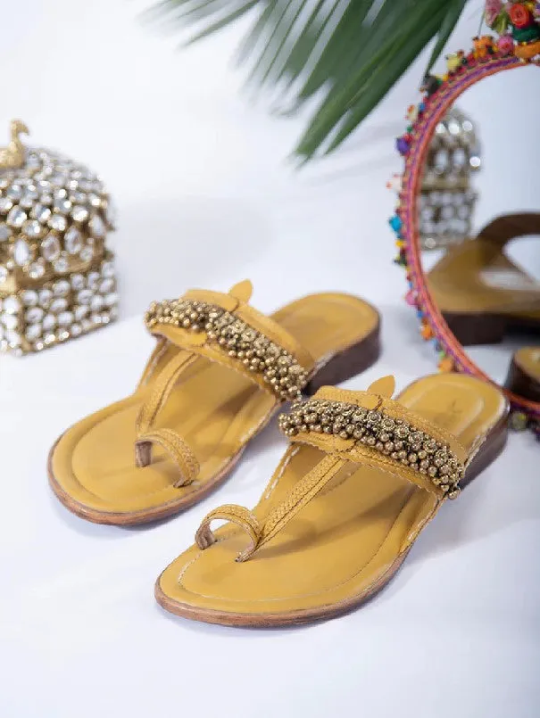 Ghugroo Love - Yellow Handcrafted Kolhapuri Flats