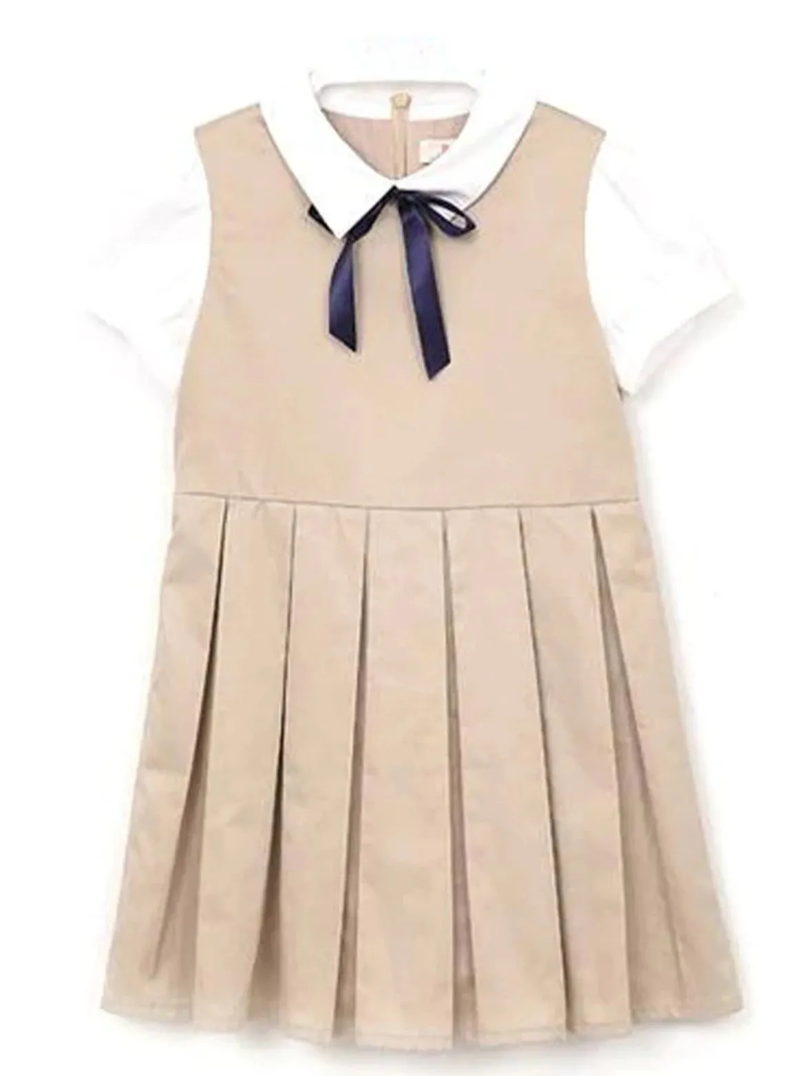 Girls Preppy Bow Tie Collar Pleated A-Line School Girl Uniform Dress