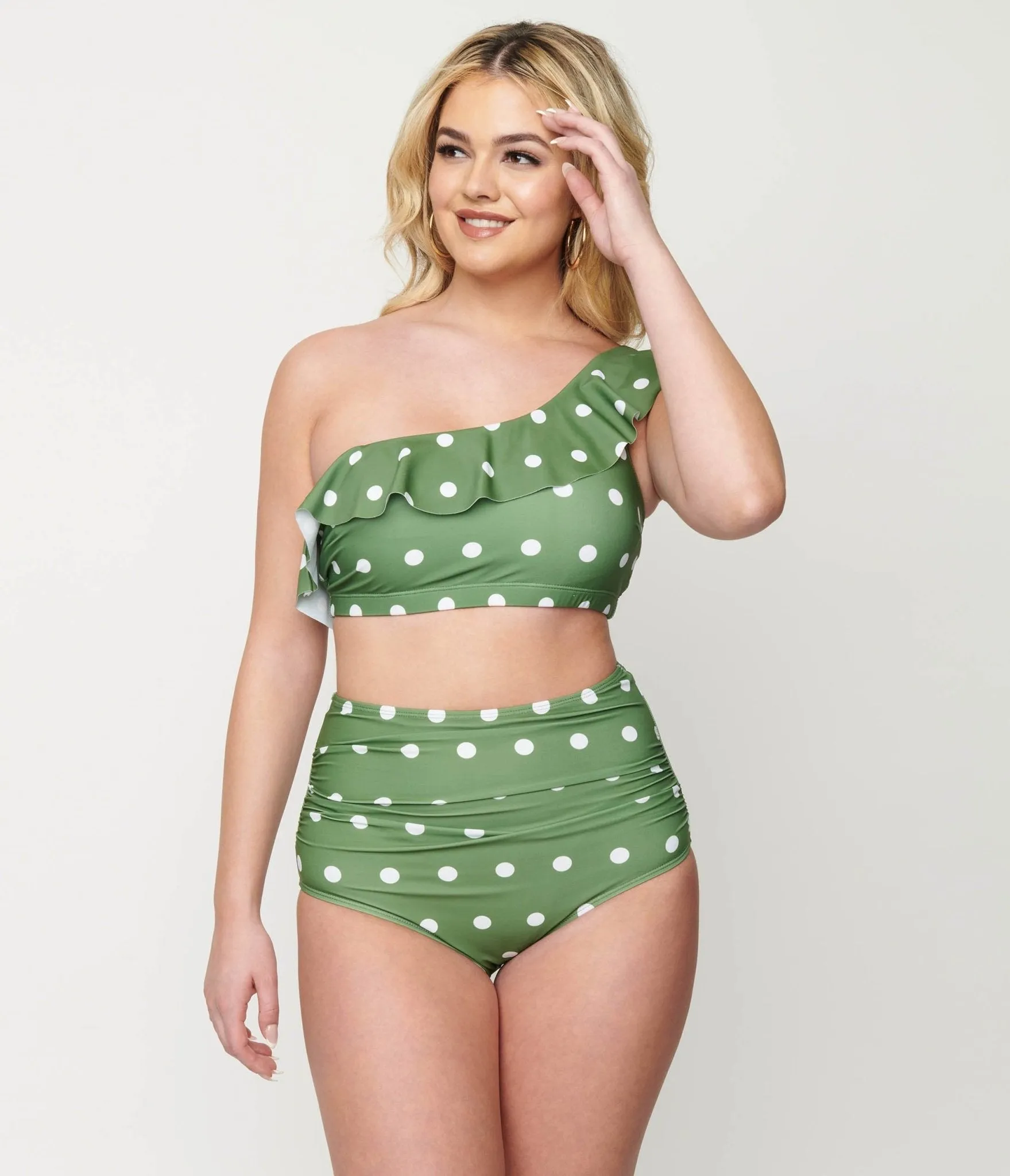 Green & White Polka Dot Two Piece Swim Set