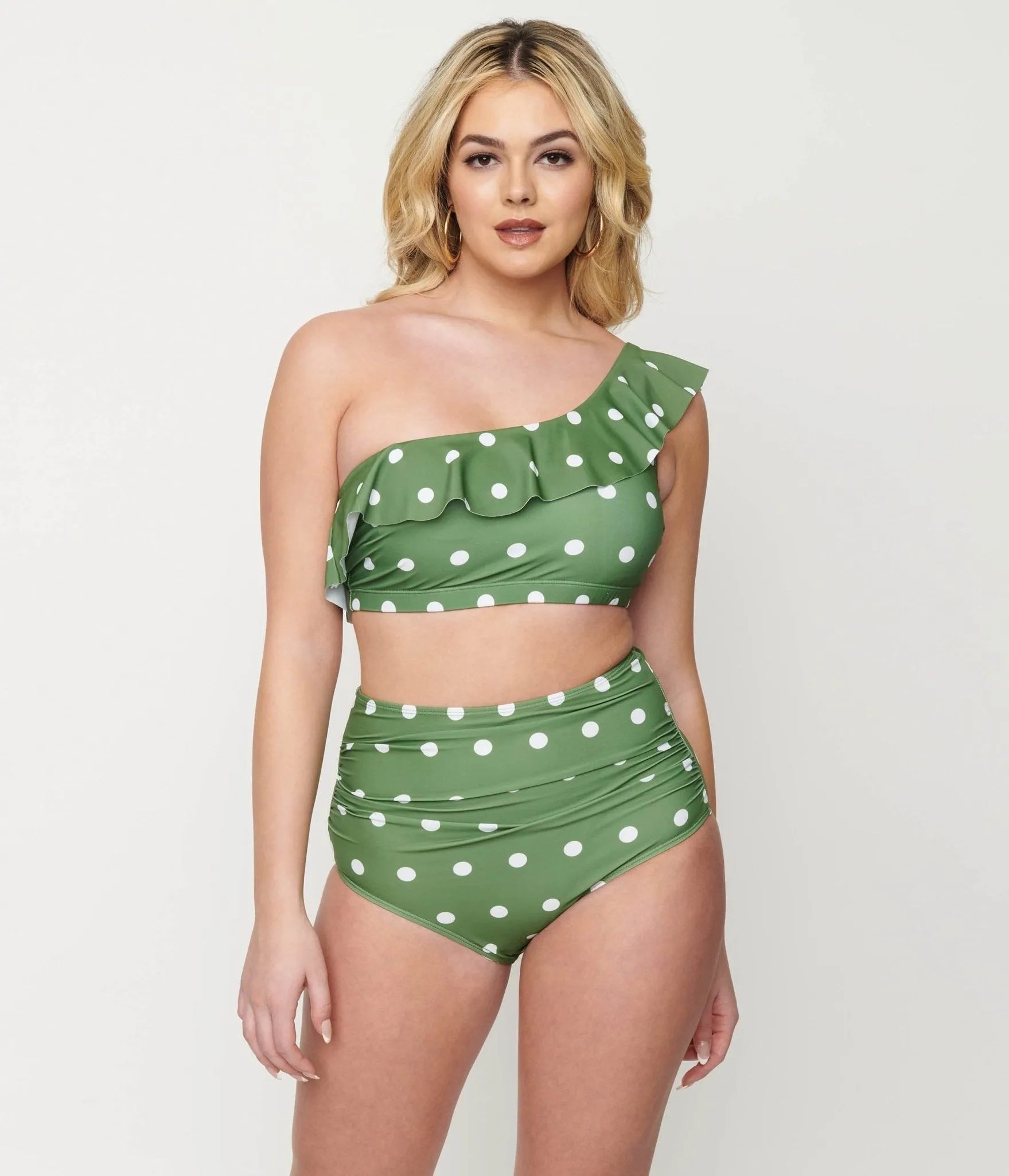 Green & White Polka Dot Two Piece Swim Set