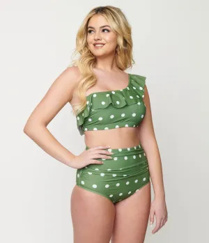 Green & White Polka Dot Two Piece Swim Set