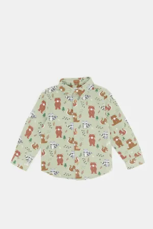 Infant Boys Animal Printed Flannel Shirt