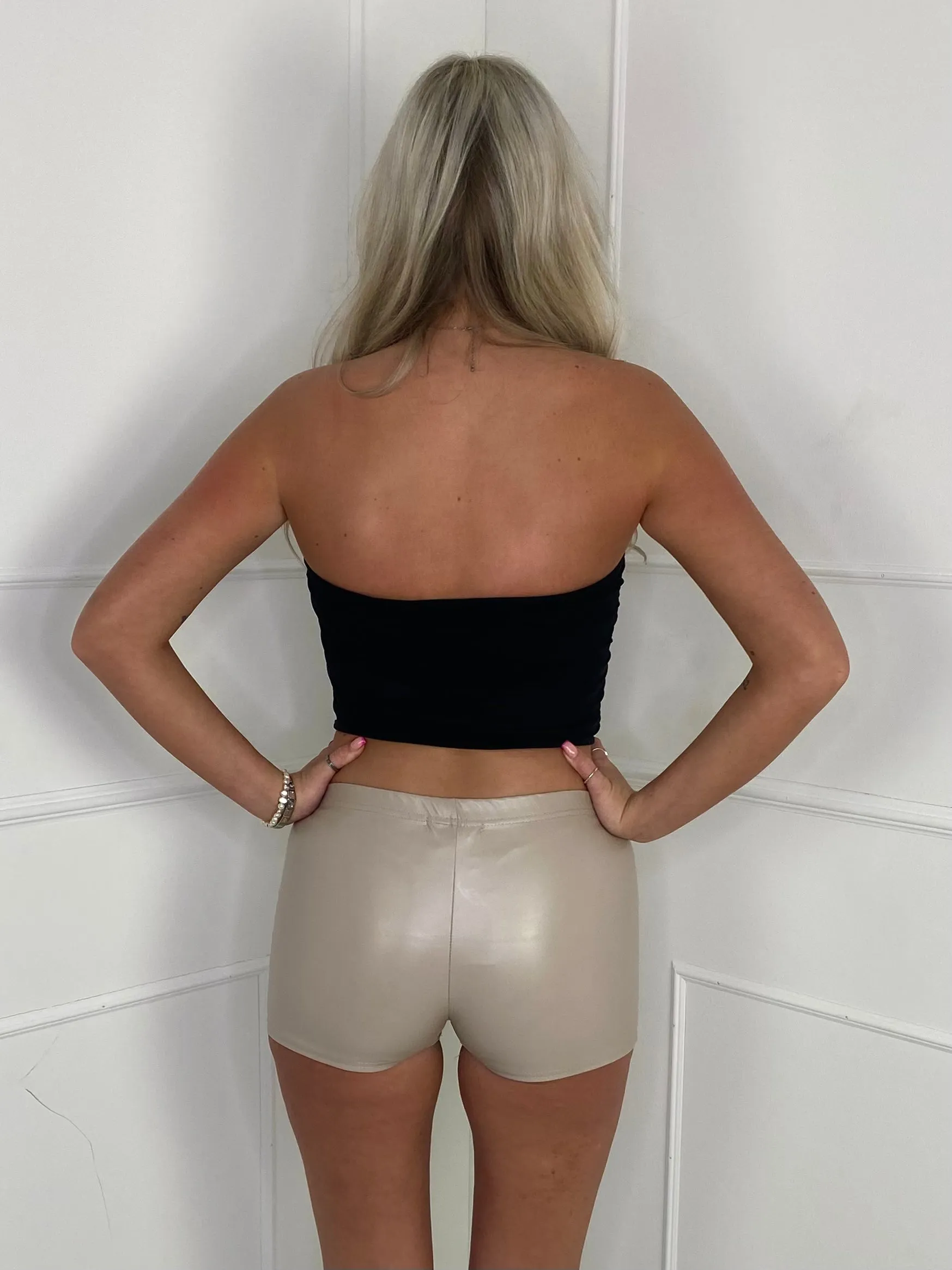 Low Waisted Matte PVC Shorts- Beige