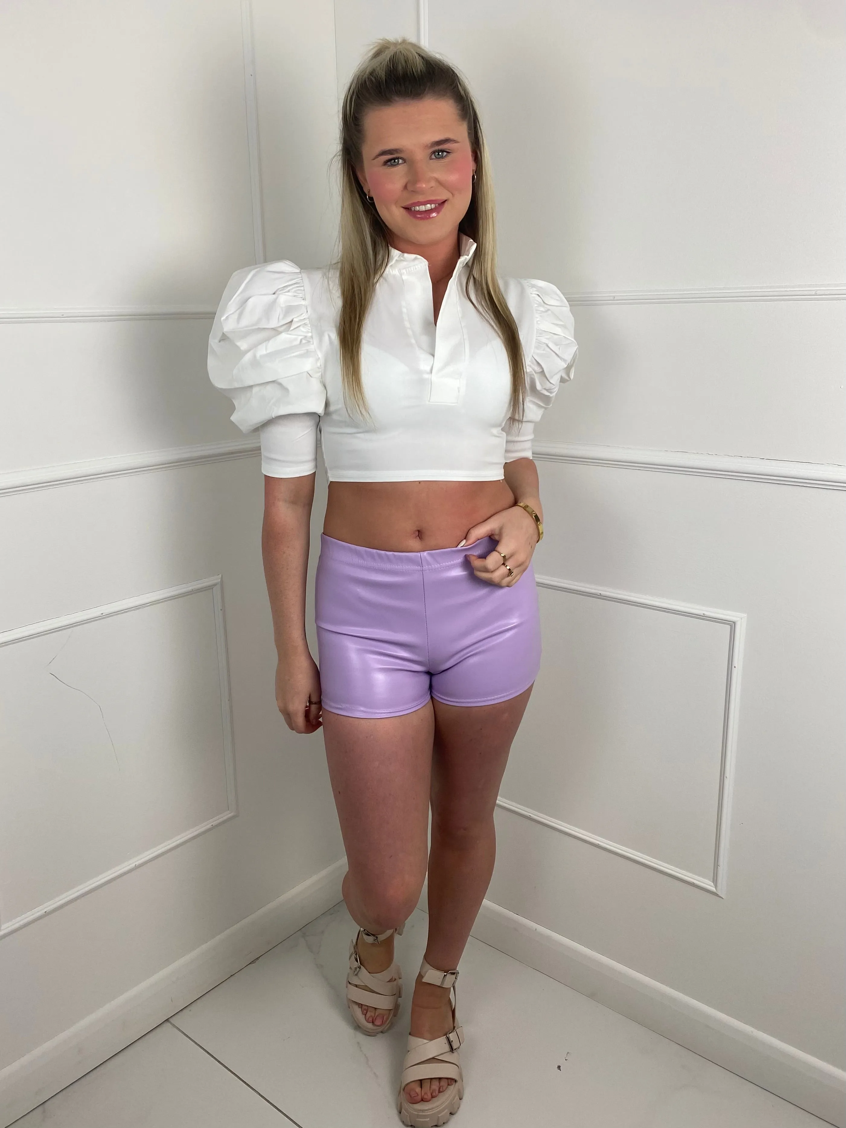 Low Waisted Matte PVC Shorts- Lilac