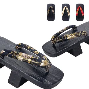 Men Black Two Teeth Geta Wooden Sandals 【Koi】