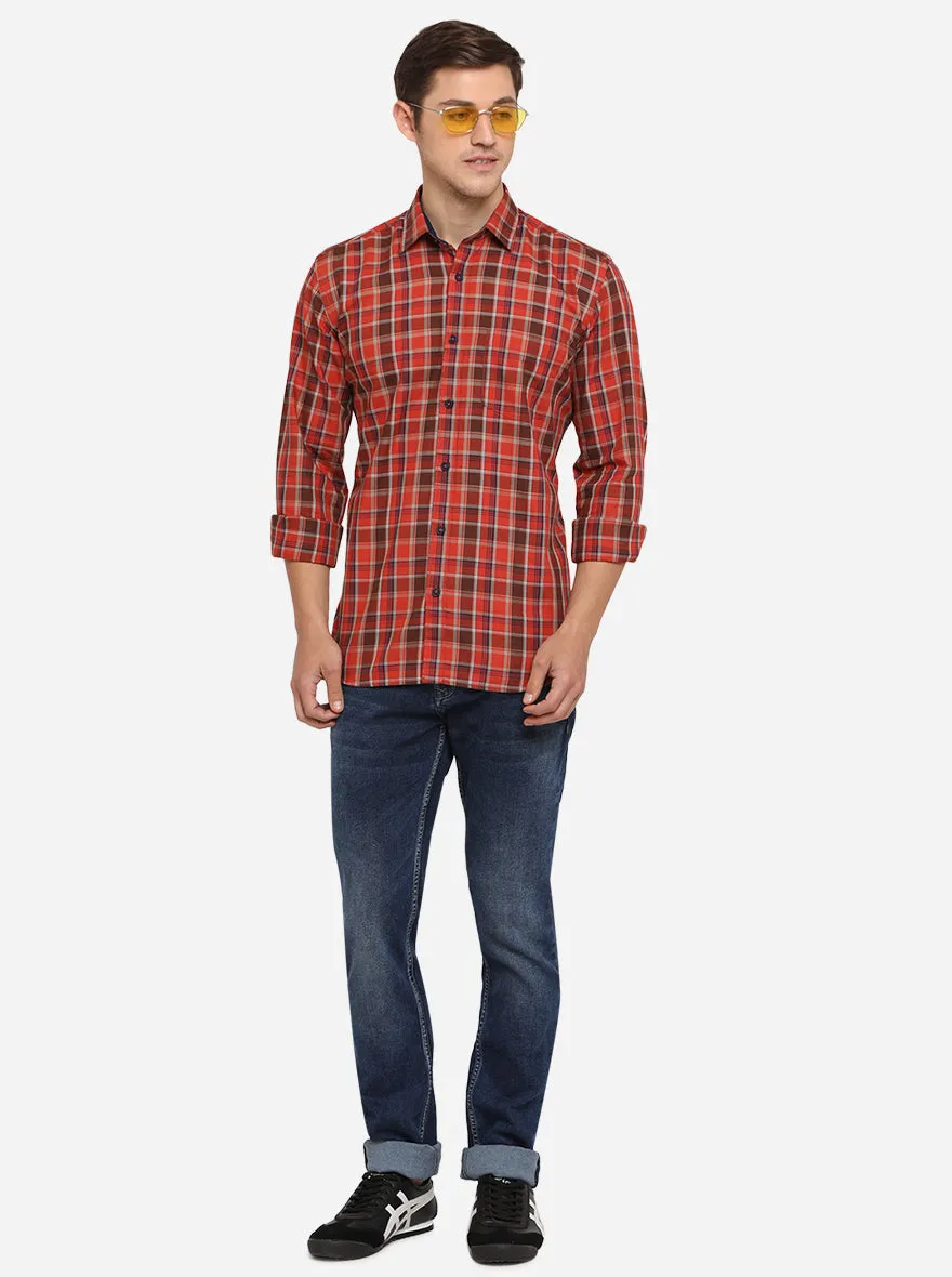 Multicolor Checked Slim Fit Semi Casual Shirt | JadeBlue