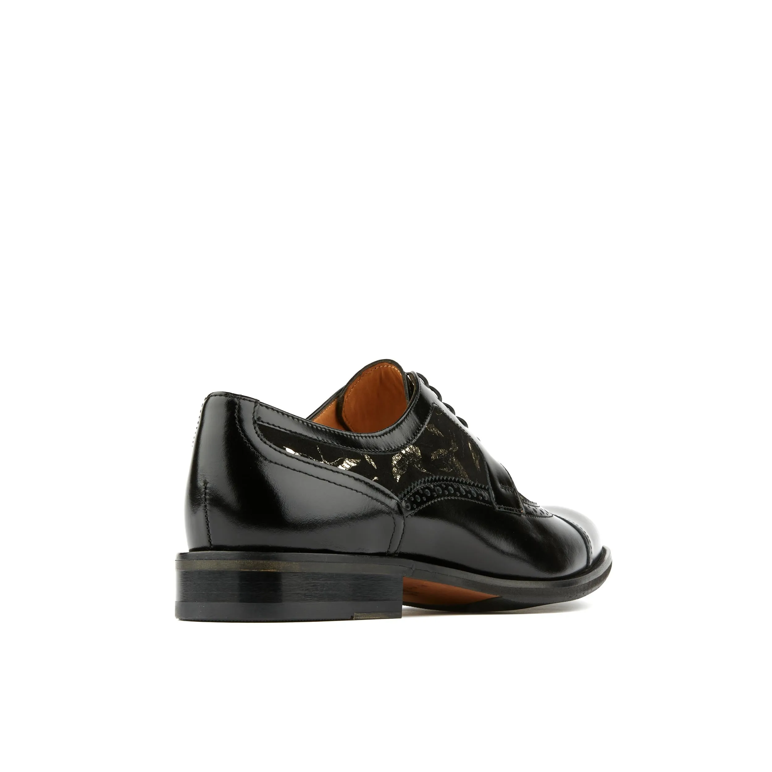 Orlando - Black Gold - Men's leather dressy shoe with toe cap and brogue detailing