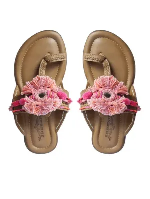 Peach Fuzz - Beige & Pink Boho Kolhapuri Flats