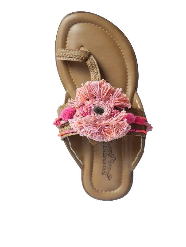 Peach Fuzz - Beige & Pink Boho Kolhapuri Flats