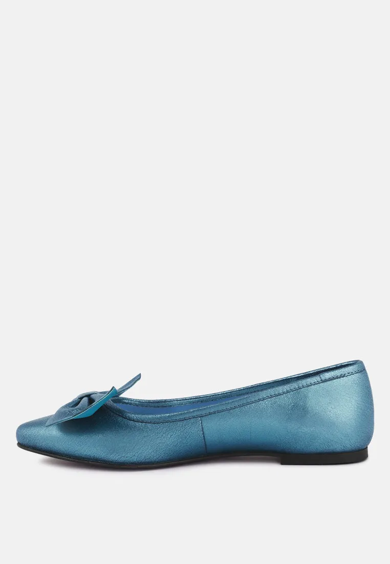 Pie Tribe Blue Metallic Big Bow Ballerinas