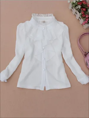 Preppy Lace Trim Chiffon Blouse