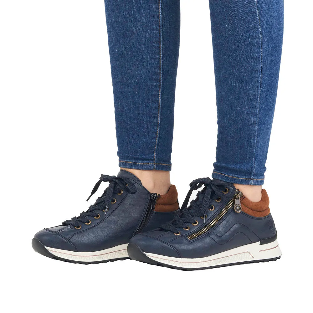 Rieker Ladies Sneakers Half Boots Navy Soft Uppers Zip Trainers N1400-14 sale