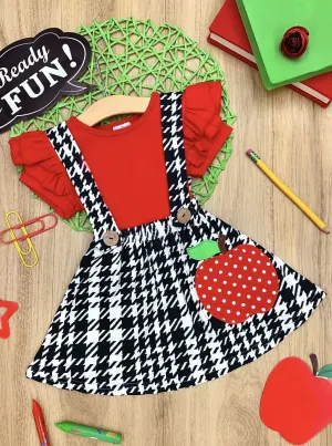 School's In Session Houndstooth Overall Skirt Set