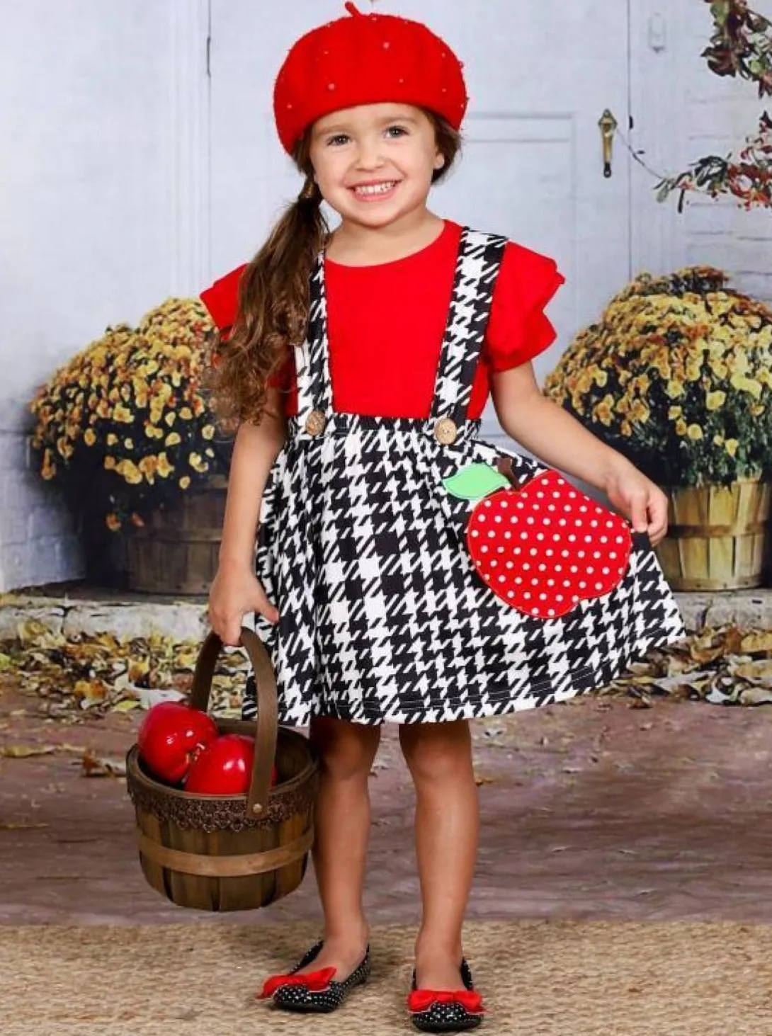 School's In Session Houndstooth Overall Skirt Set