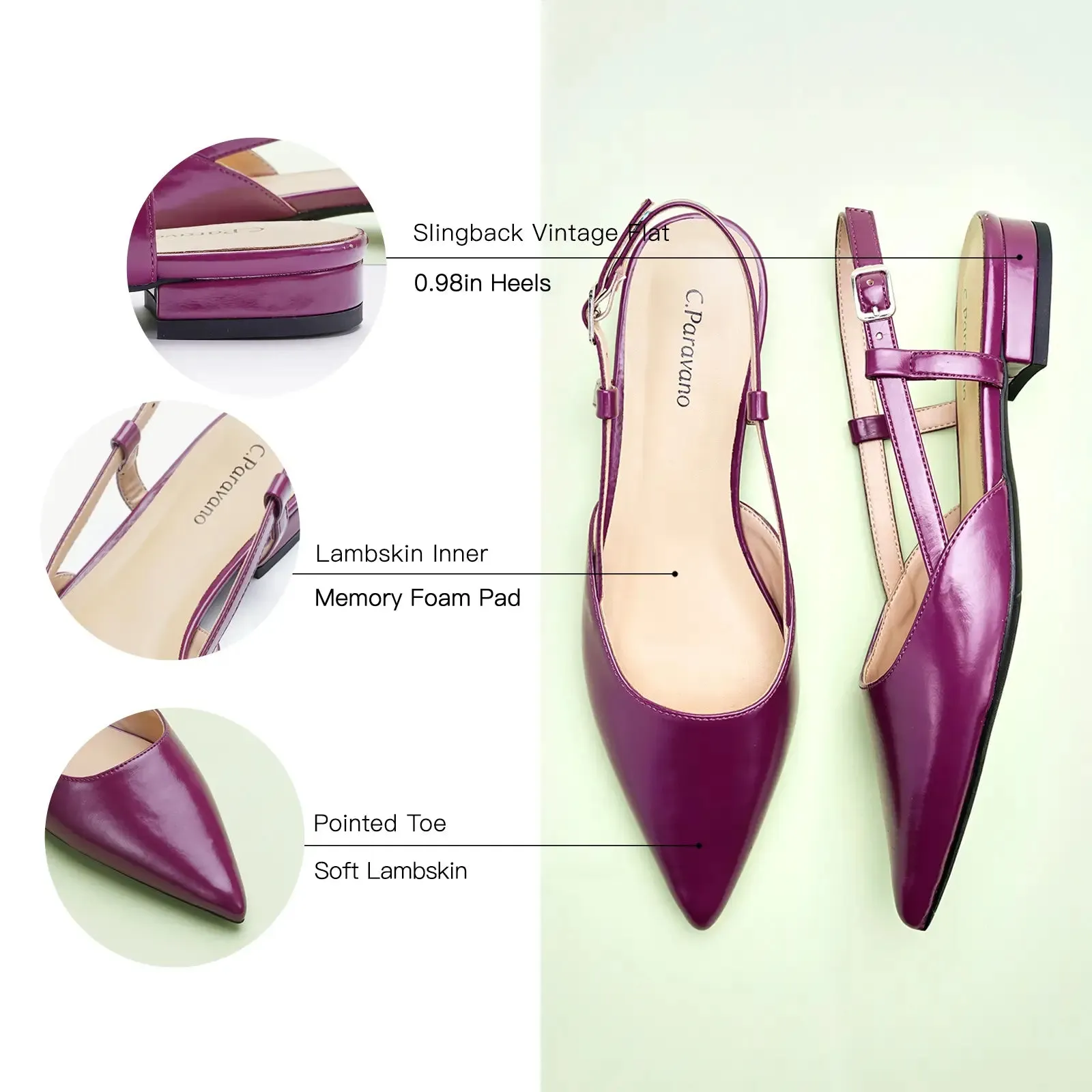 Sleek Slingback Flats (Freya) Purple