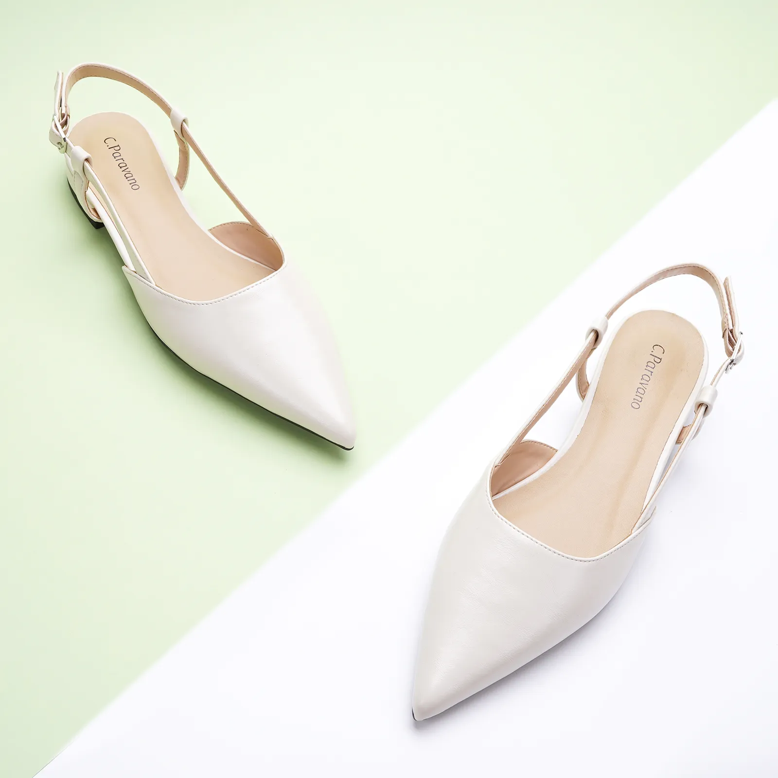 Sleek Slingback Flats (Freya) White