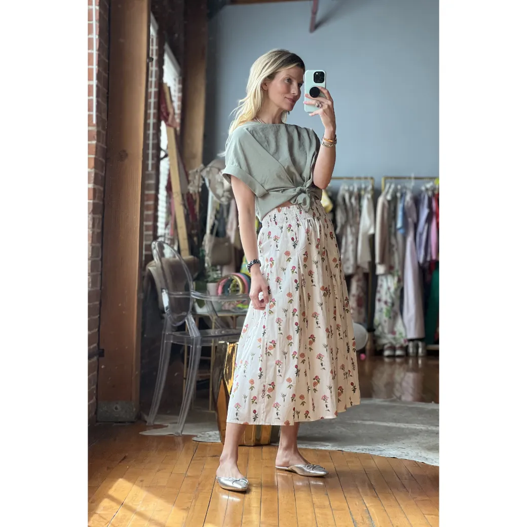 Smocked Waist MIDI Skirt - Bouquet