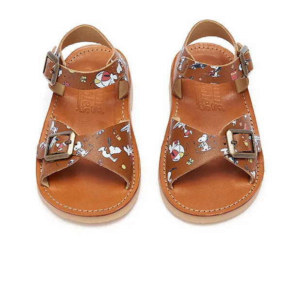 Sonny Sandal Snoopy Sun Print Chestnut Brown Leather