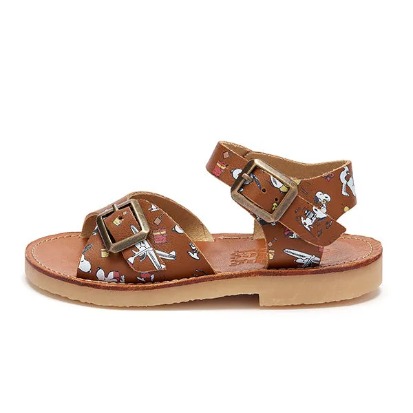 Sonny Sandal Snoopy Sun Print Chestnut Brown Leather